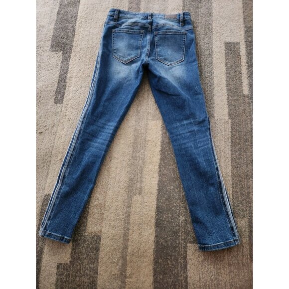 MISS ME Medium Wash Distressed Jeans w/Side Stripe Inlay  Sz 26" x 27" x 9" Rise - Picture 5 of 9